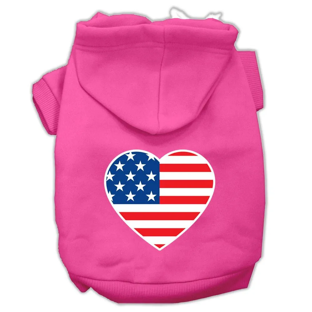 American Flag Heart Screen Print Pet Hoodies Bright Pink Size XL (16)