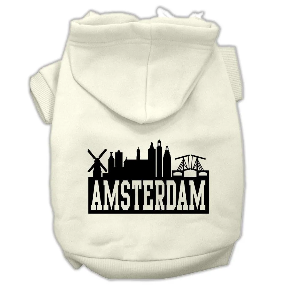 Amsterdam Skyline Screen Print Pet Hoodies Cream Size XS (8)