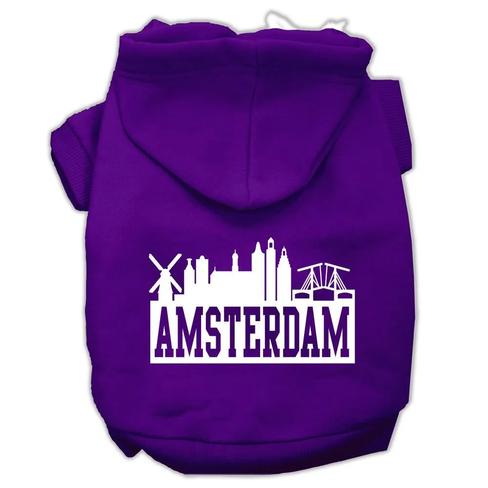 Amsterdam Skyline Screen Print Pet Hoodies Purple Size Lg (14)