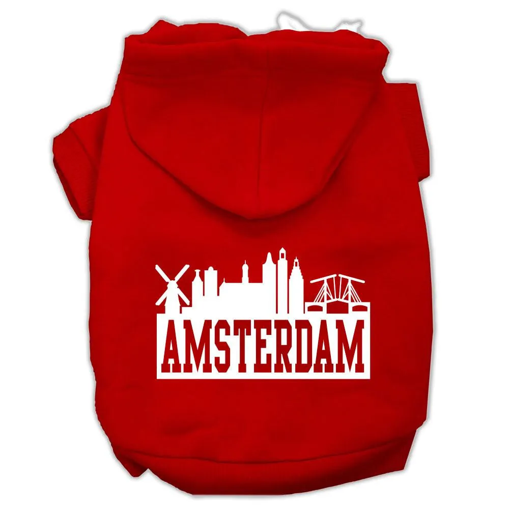 Amsterdam Skyline Screen Print Pet Hoodies Red Size XXL (18)