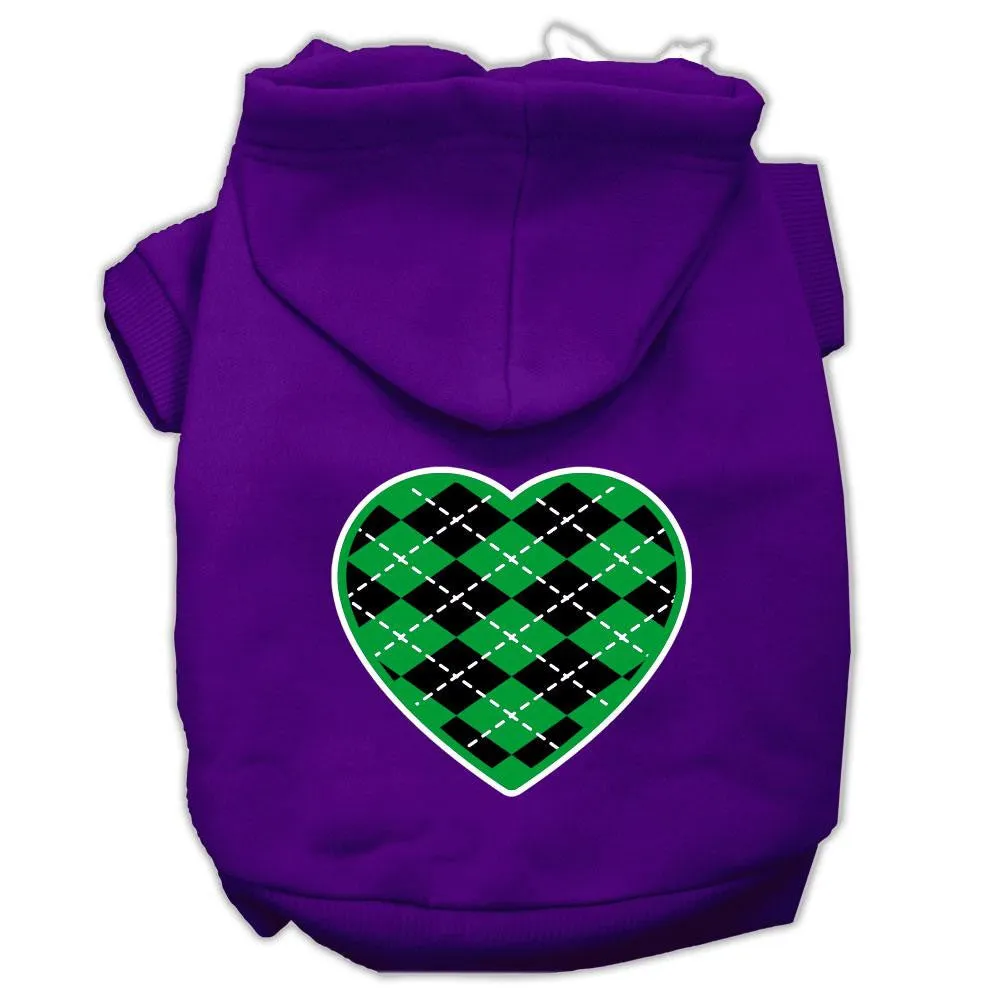 Argyle Heart Green Screen Print Pet Hoodies Purple Size Sm (10)