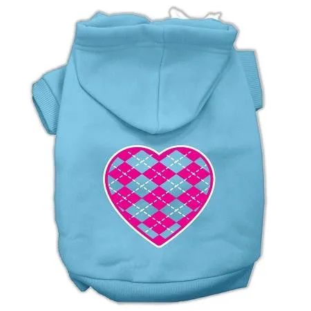 Argyle Heart Pink Screen Print Pet Hoodies Baby Blue Size XL (16)