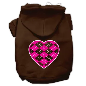 Argyle Heart Pink Screen Print Pet Hoodies Brown Size XXL (18)