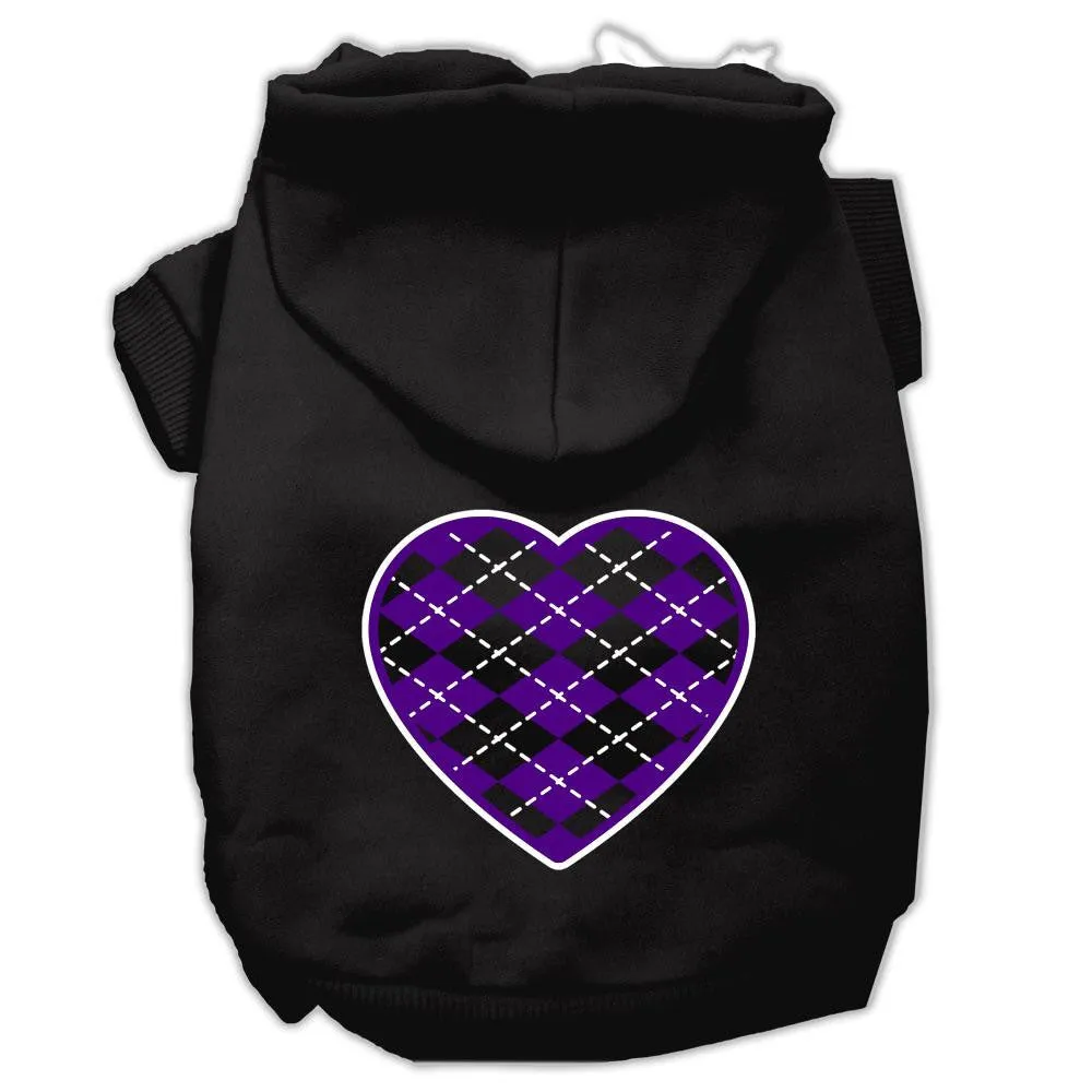 Argyle Heart Purple Screen Print Pet Hoodies Black Size Med (12)