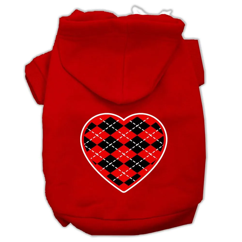 Argyle Heart Red Screen Print Pet Hoodies Red Size Sm (10)