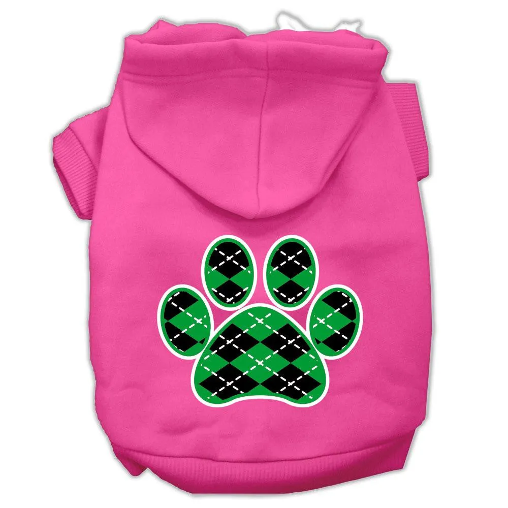 Argyle Paw Green Screen Print Pet Hoodies Bright Pink Size Lg (14)