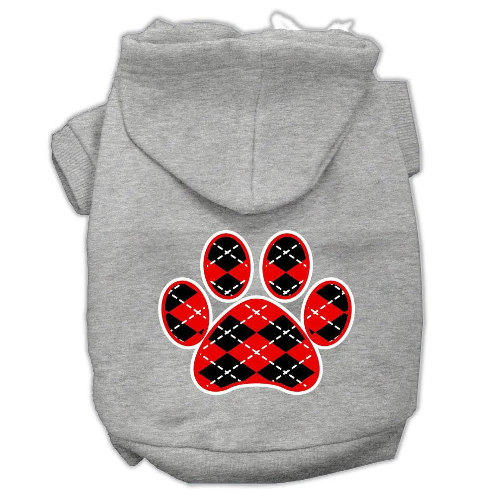 Argyle Paw Red Screen Print Pet Hoodies Grey Size Sm (10)