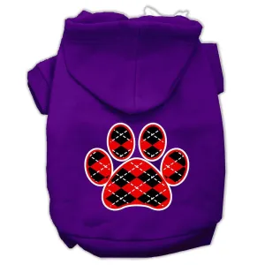 Argyle Paw Red Screen Print Pet Hoodies Purple Size Med (12)