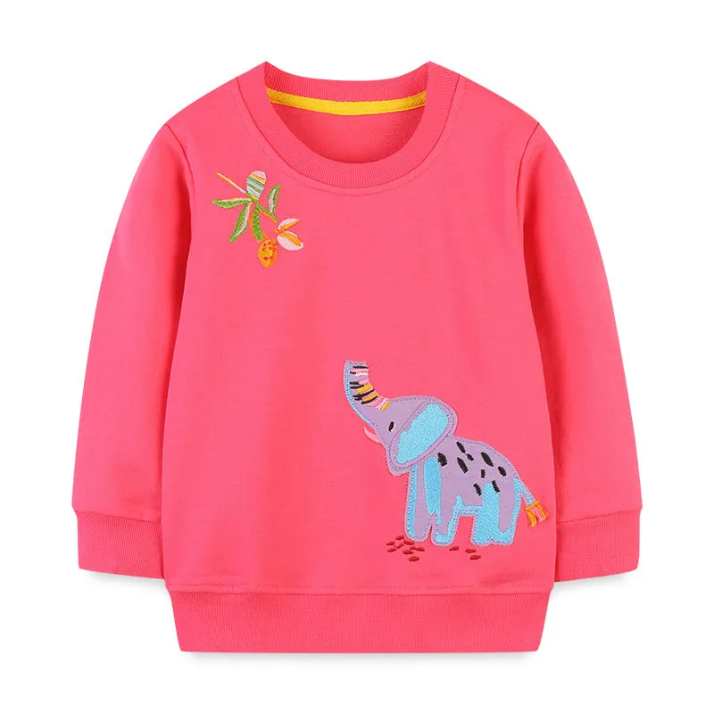 Baby Girl Cartoon Elepants Embroidered Pattern Solid Hoodies by MyKids-USA™