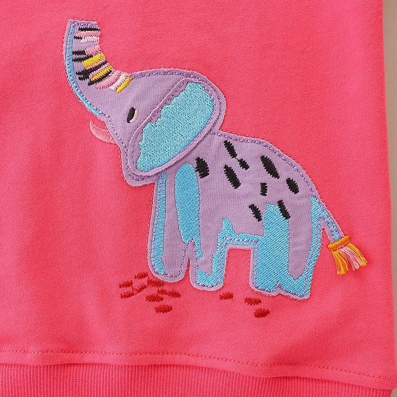 Baby Girl Cartoon Elepants Embroidered Pattern Solid Hoodies by MyKids-USA™