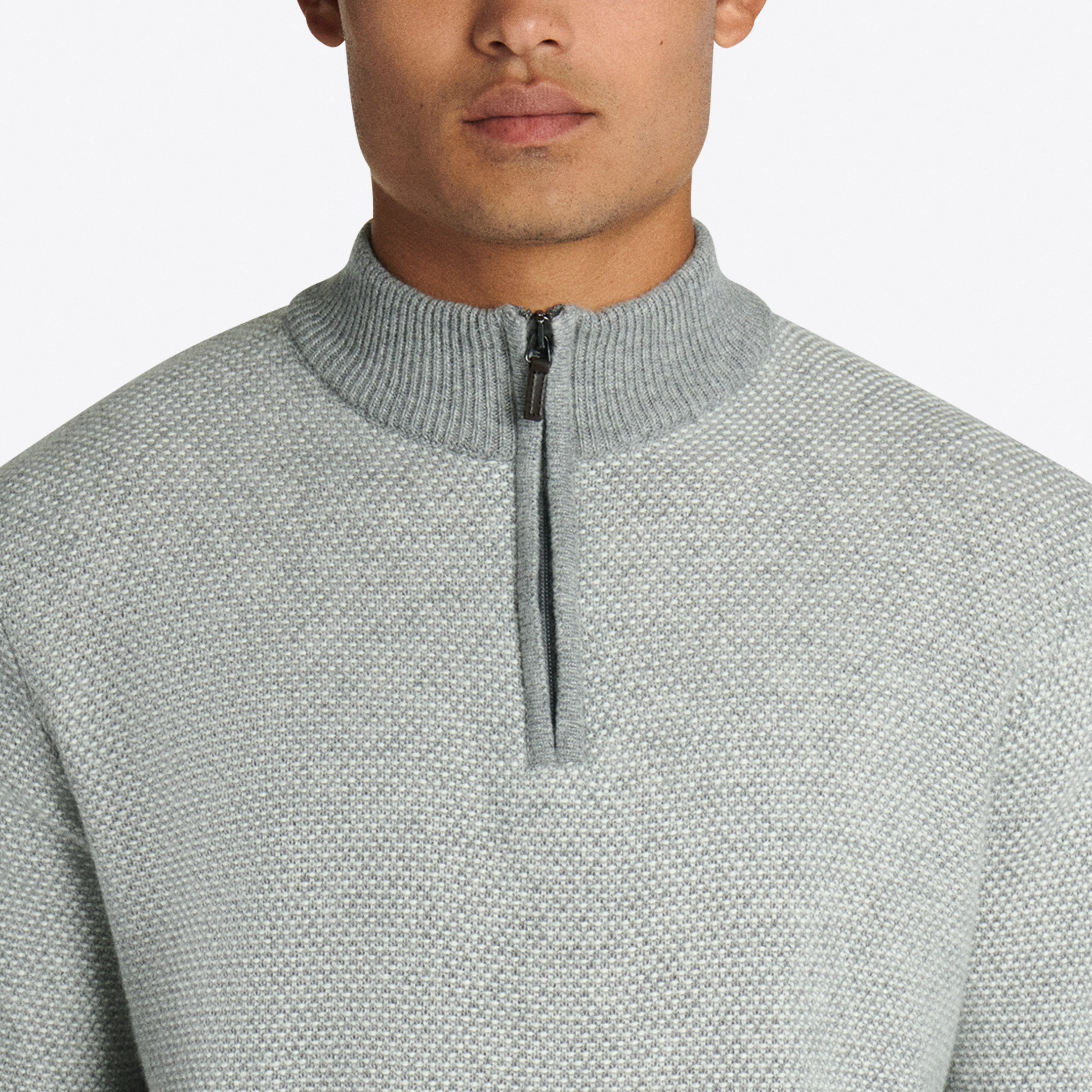 Bird's Eye Quarter Zip Mock Neck Sweater