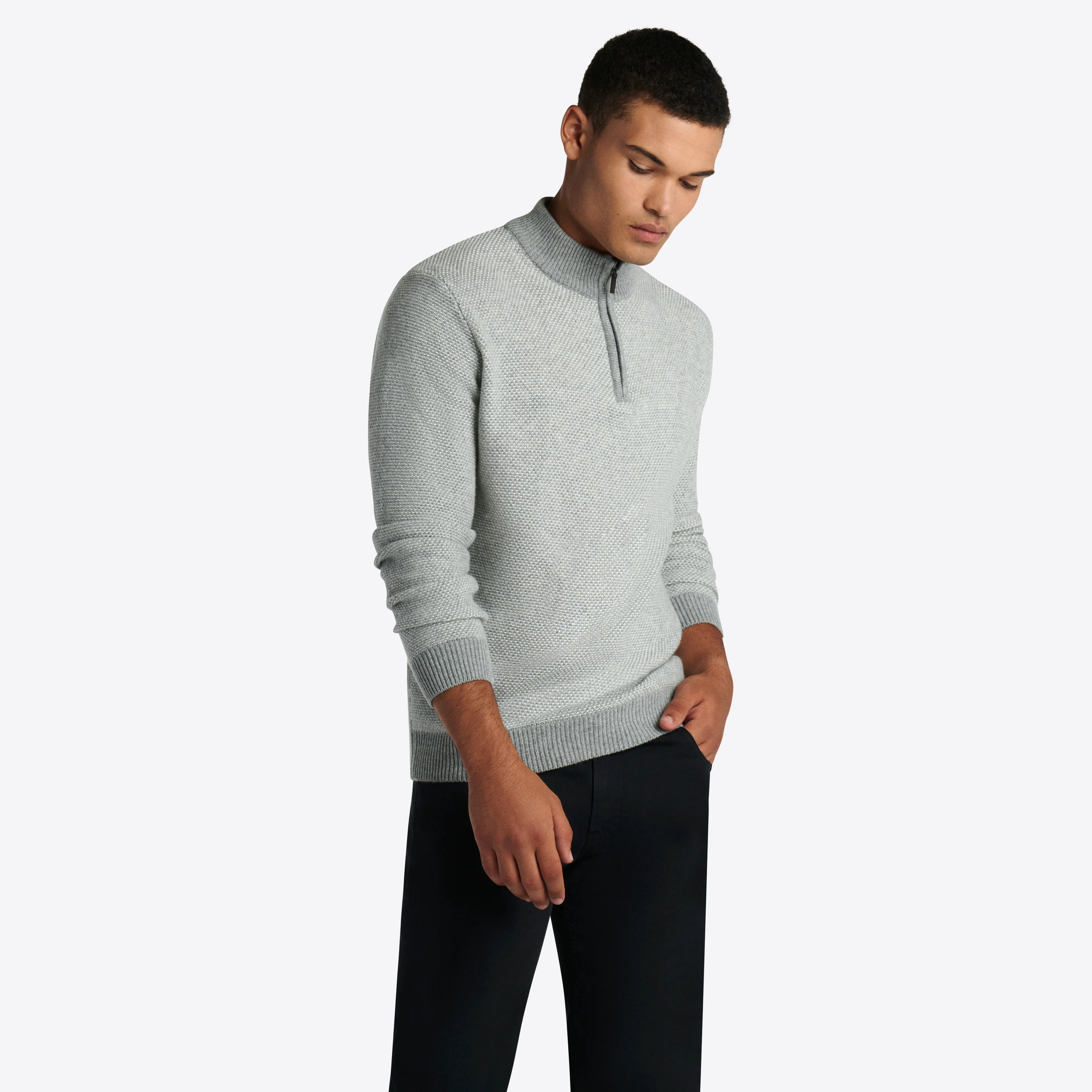 Bird's Eye Quarter Zip Mock Neck Sweater