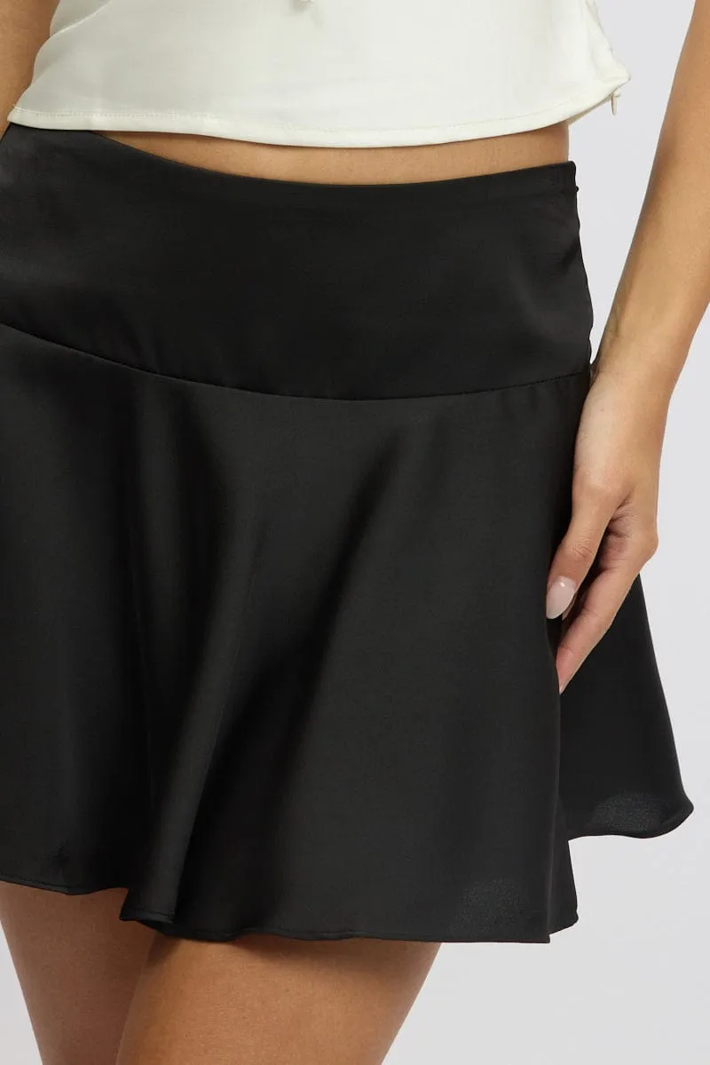 Black Satin Skirt High Rise Mini Flowy Skater