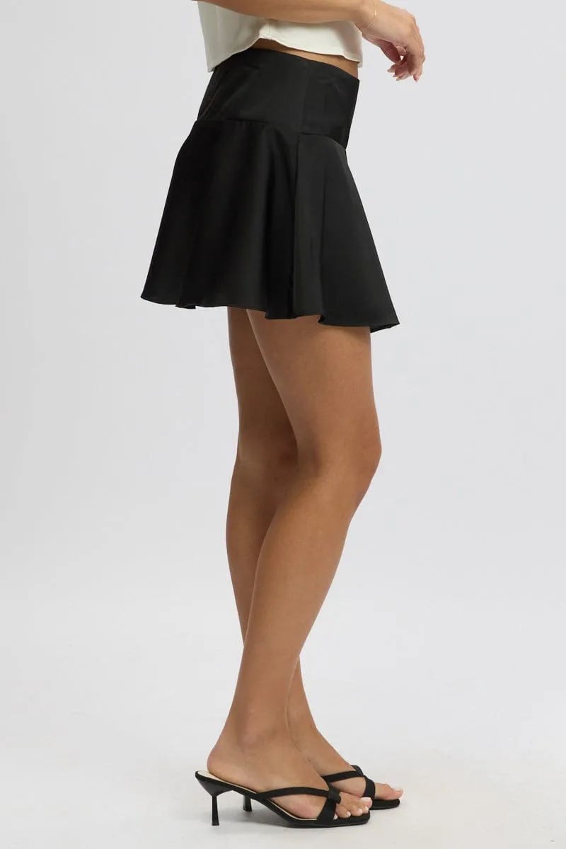 Black Satin Skirt High Rise Mini Flowy Skater