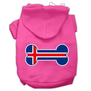 Bone Shaped Iceland Flag Screen Print Pet Hoodies Bright Pink Size XS (8)