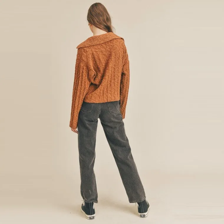 Collared Knit Sweater (Maple Coffee)