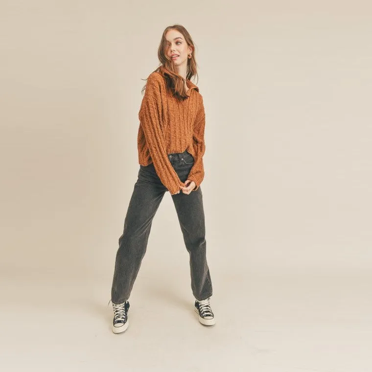 Collared Knit Sweater (Maple Coffee)