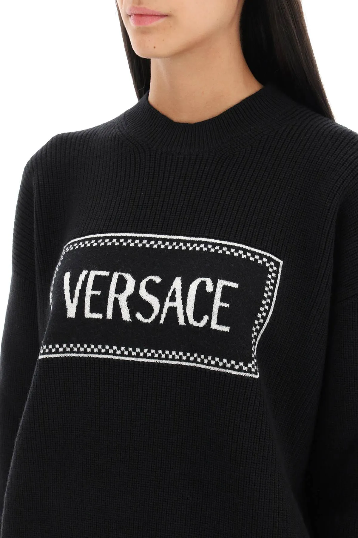 crew-neck sweater with logo inlay