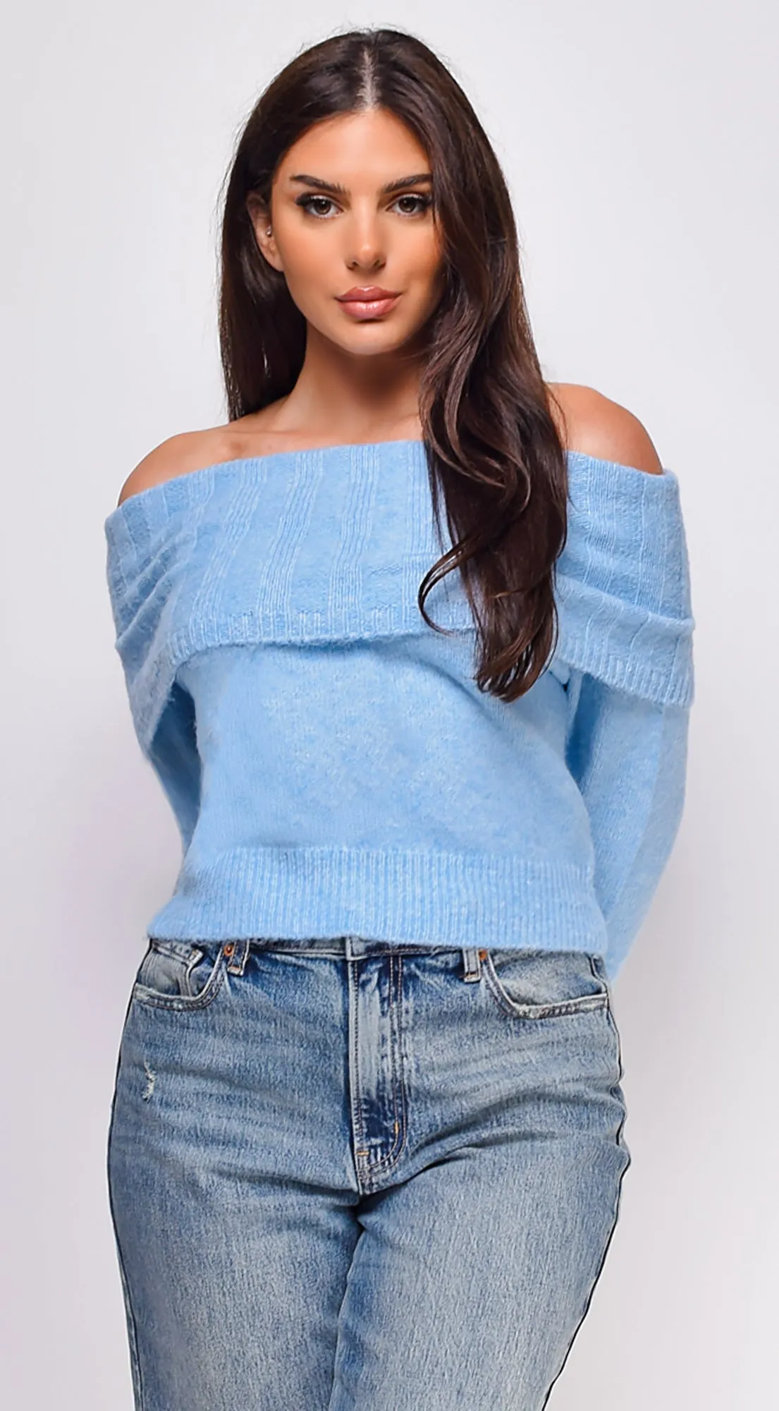 Erin Off Shoulder Sweater Top - Blue