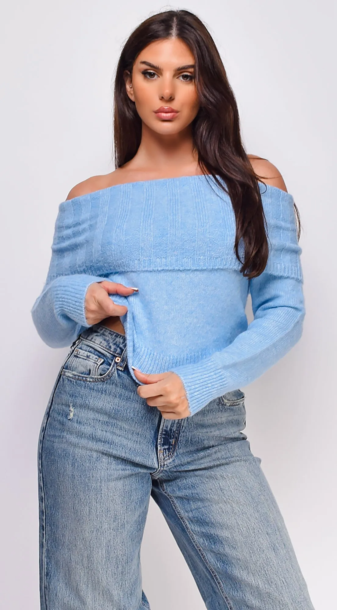 Erin Off Shoulder Sweater Top - Blue