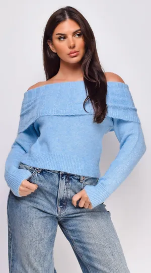 Erin Off Shoulder Sweater Top - Blue