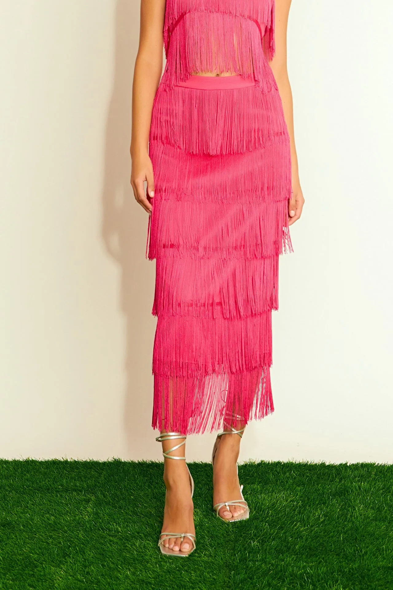 Fringe Tiered Maxi Skirt