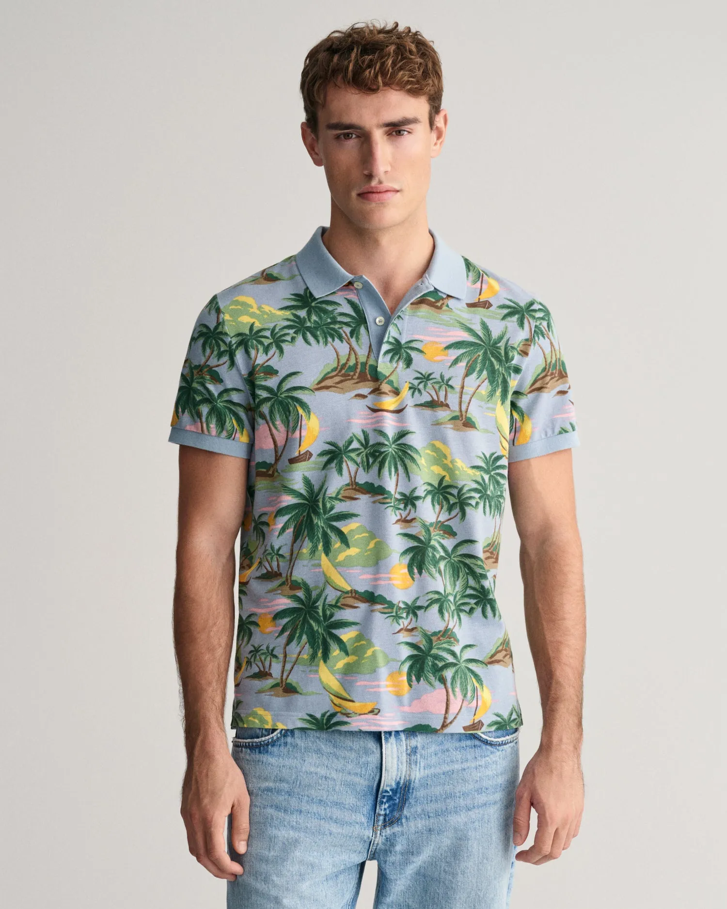 Gant - Hawaii Print SS Polo, Dove Blue