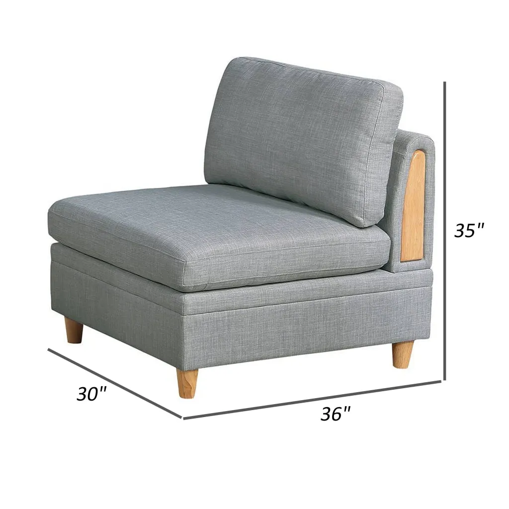 Gimy 37 Inch Modular Armless Sofa Chair, Light Gray Dorris Fabric, Wood By Casagear Home