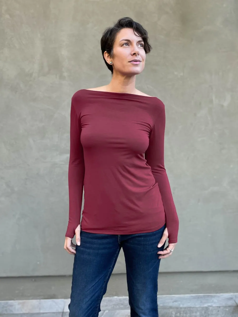 Long Sleeve Boatneck Top