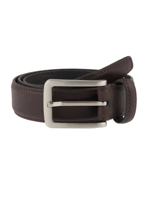 Men's Lined Full-Grain Leather Belt with Satin Nickel Buckle and Pebble Finish