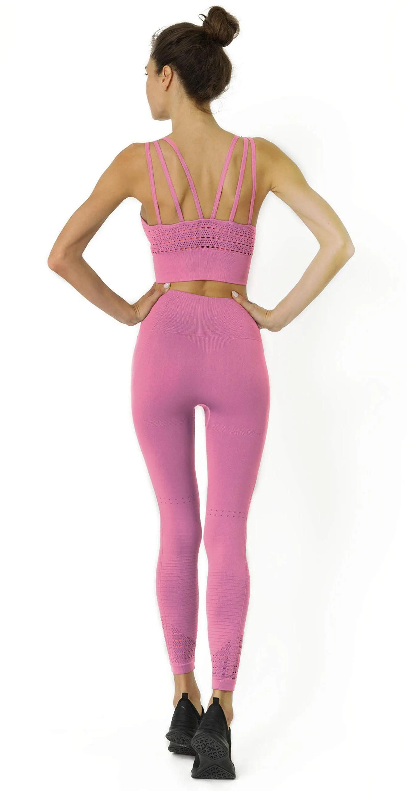 Mesh Seamless Legging With Ribbing Detail - Pink