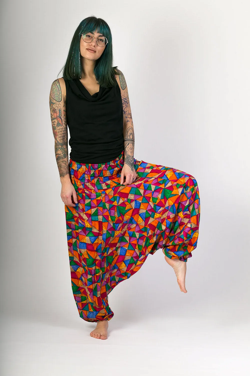 Multi Colour Print Cotton Harem Yoga Jumpsuit Pants