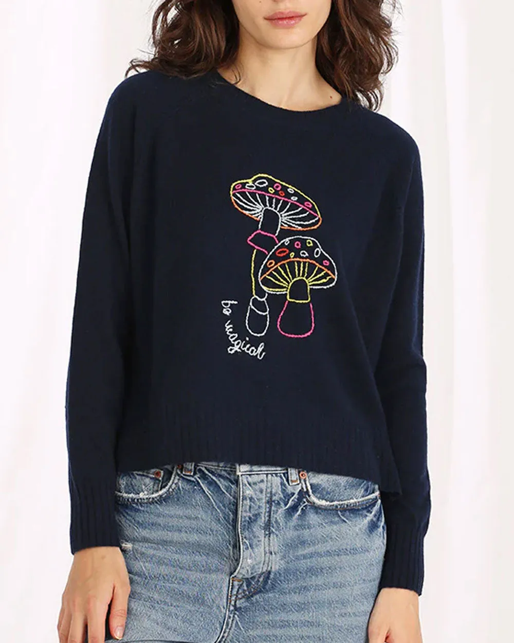 Navy Cashmere Shroom Crewneck Pullover