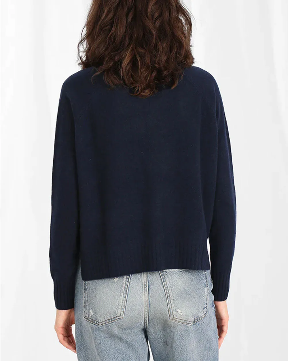 Navy Cashmere Shroom Crewneck Pullover