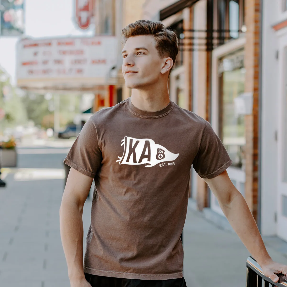 New! Kappa Alpha Comfort Colors Brown Pennant Short Sleeve Tee