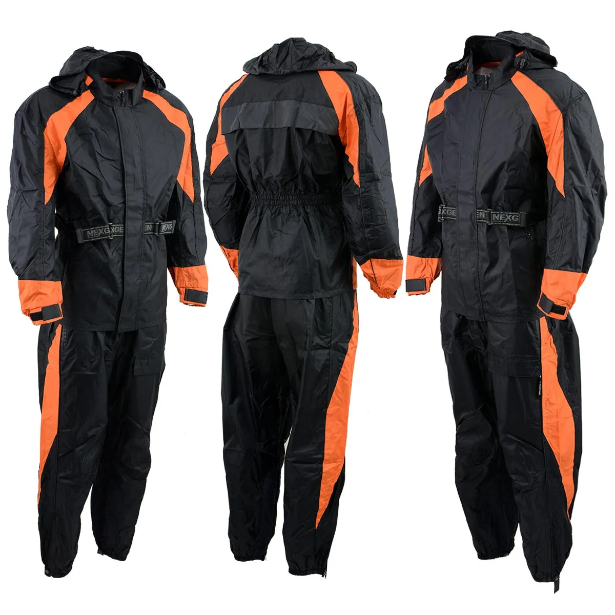 NexGen Men's SH2052 Black and Orange Hooded Water Proof Armored Rain