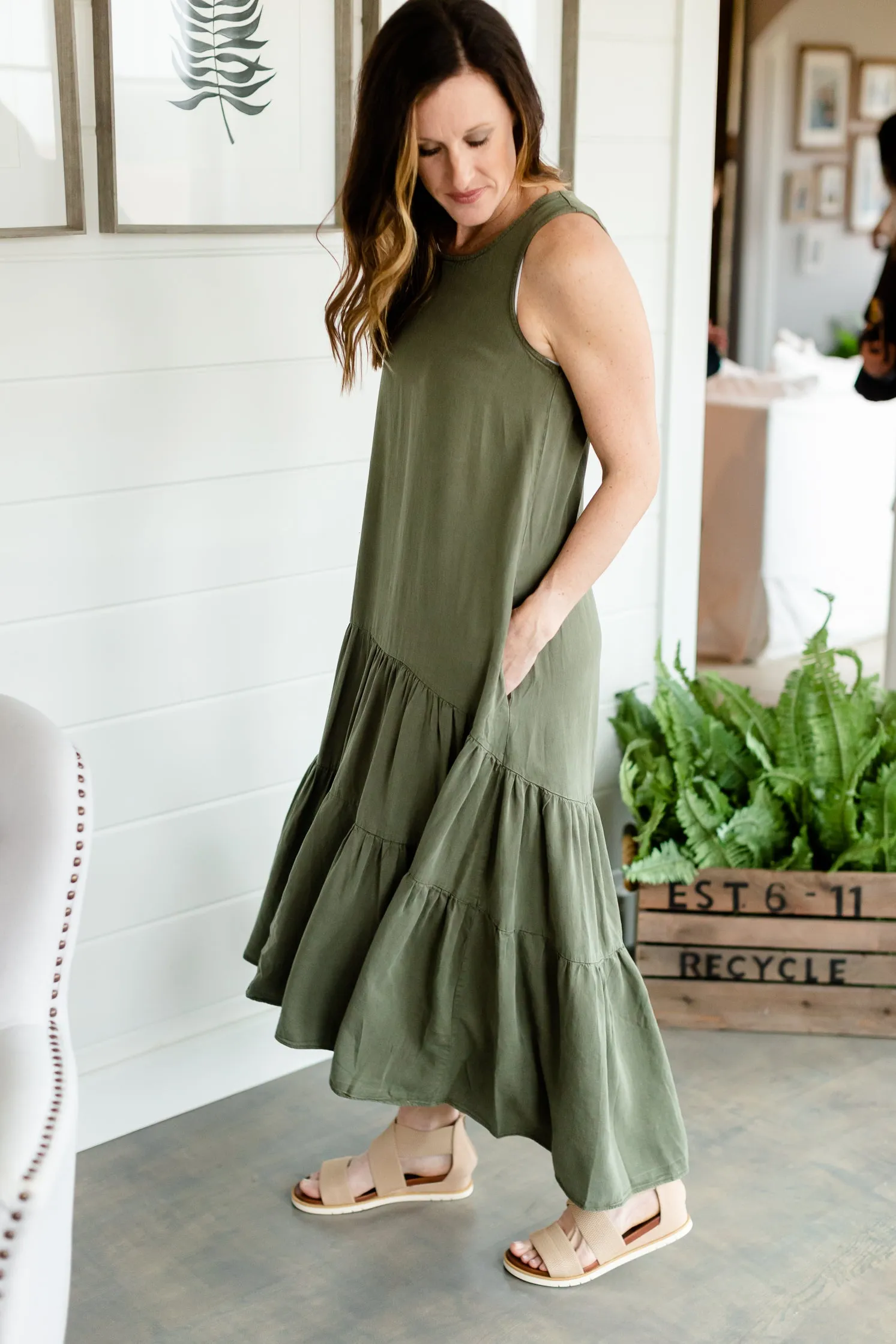 Olive Tiered Flowy Maxi Dress - FINAL SALE