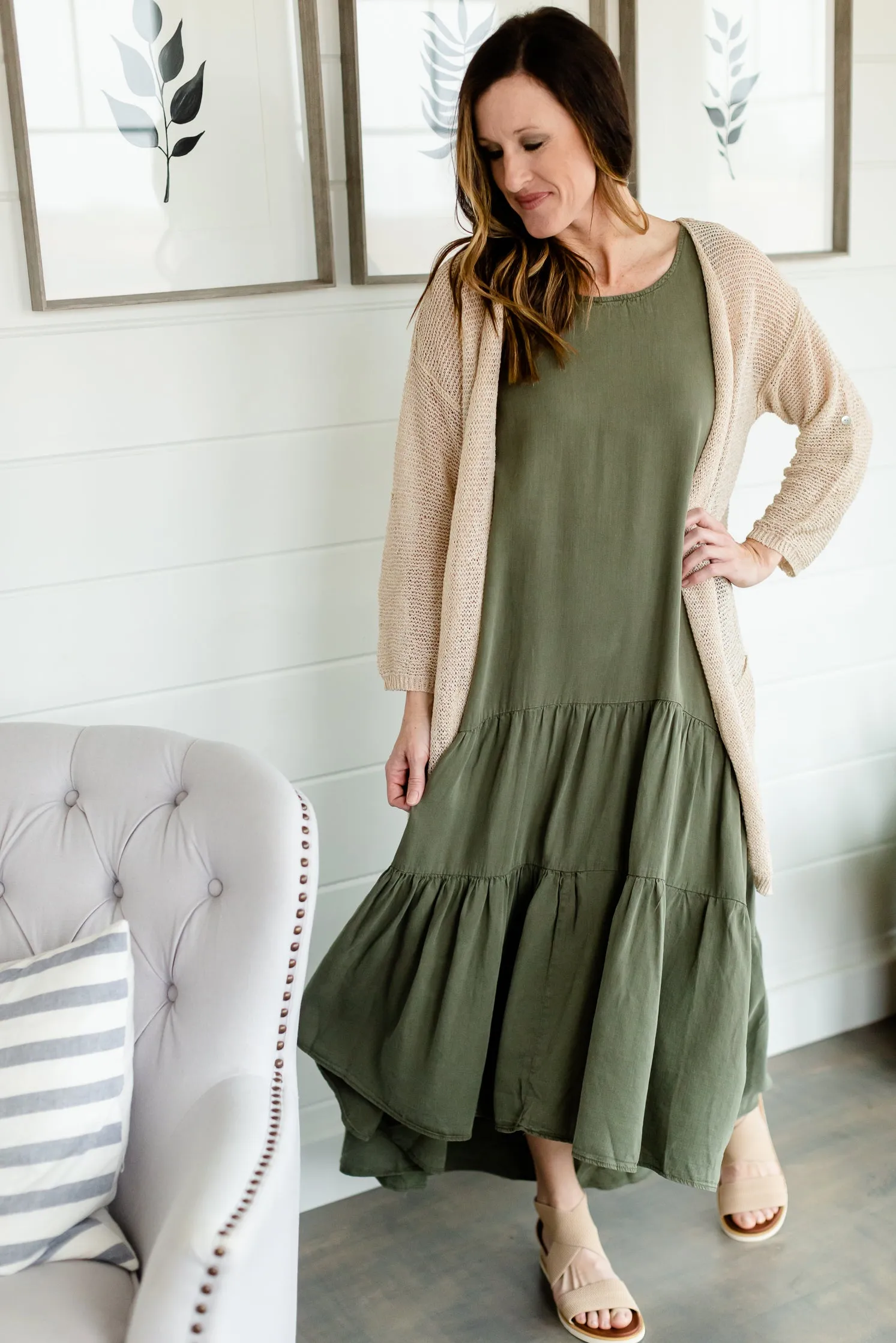 Olive Tiered Flowy Maxi Dress - FINAL SALE