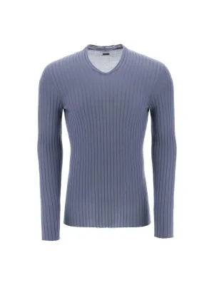 Ribbed V-Neck Organic Cotton Sweater