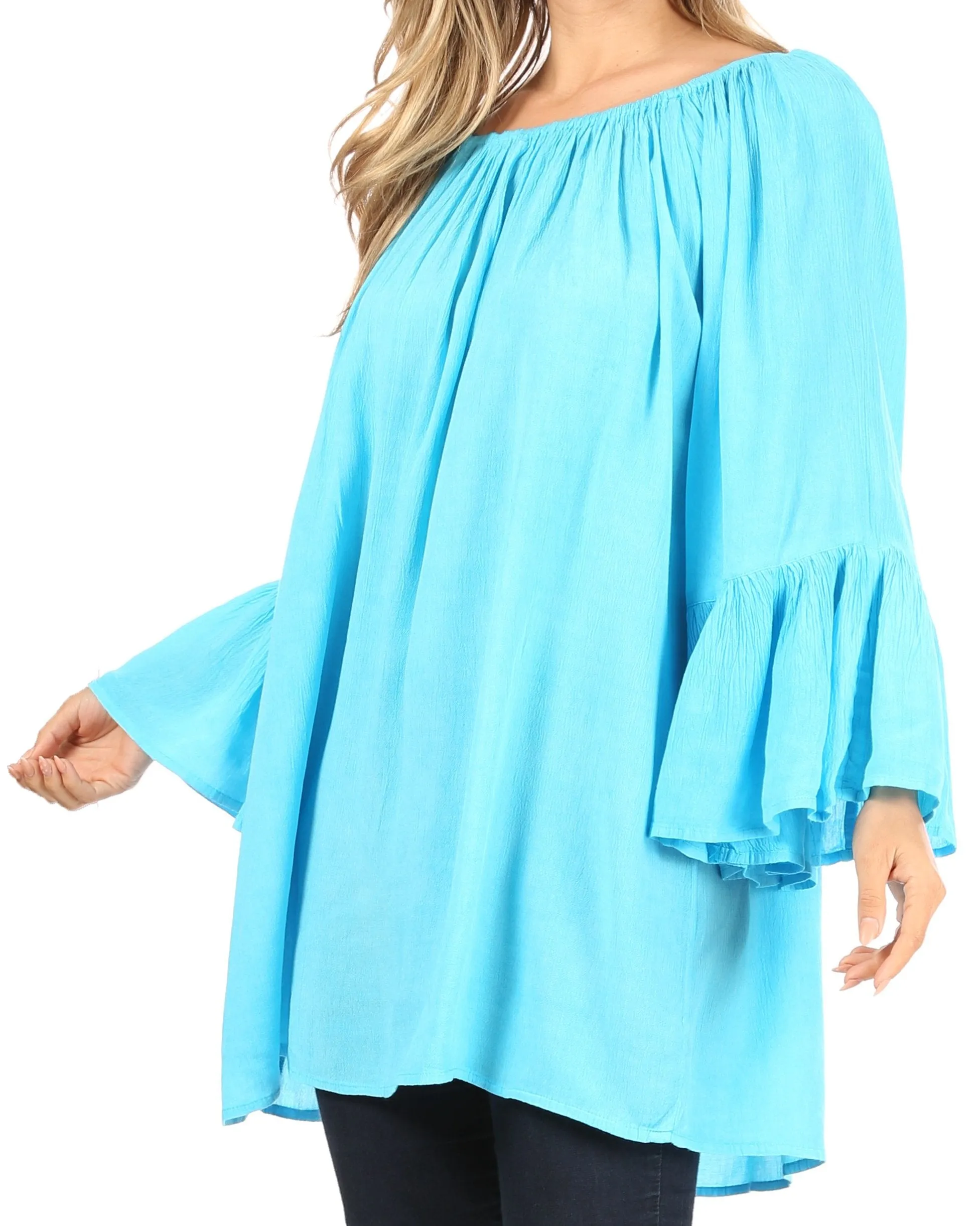 Sakkas Anna Casual Flowy Wide Neck 3/4 Sleeve Light Summer Boho Blouse Top