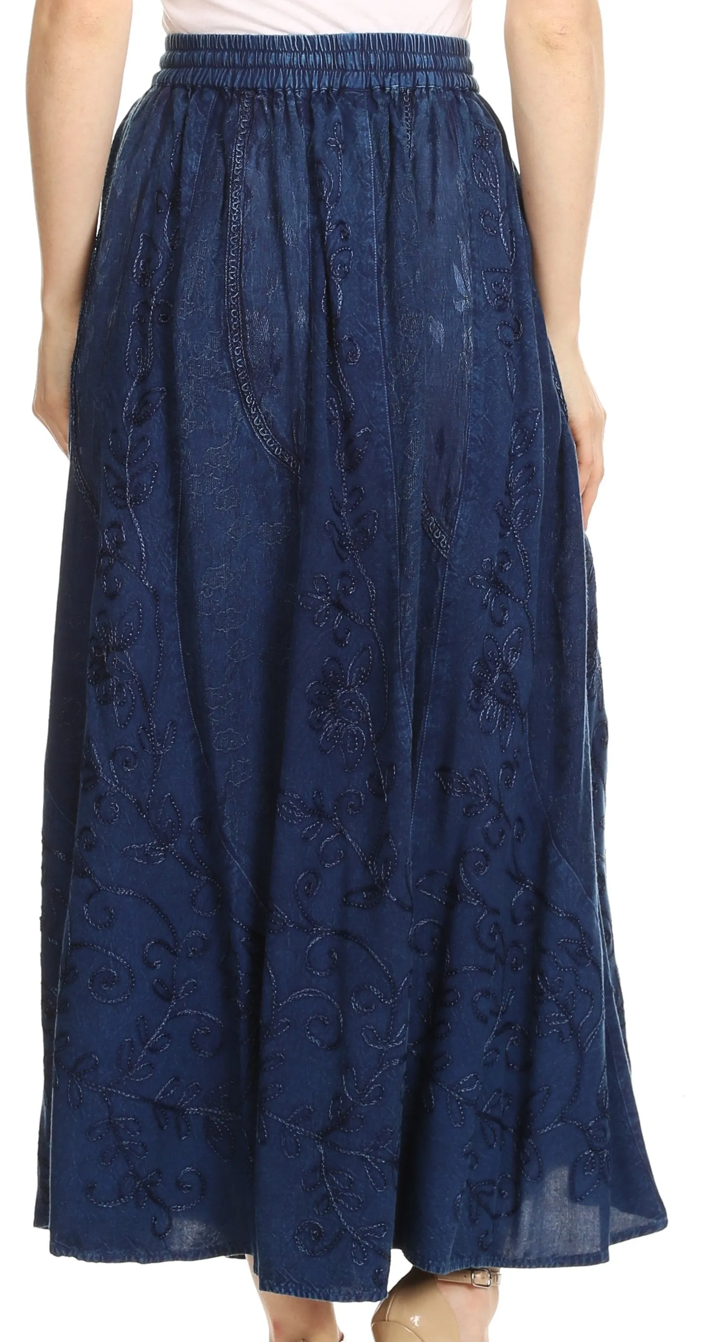 Sakkas Debora Full Length Embroidered Maxi Skirt with Adjustable Waist