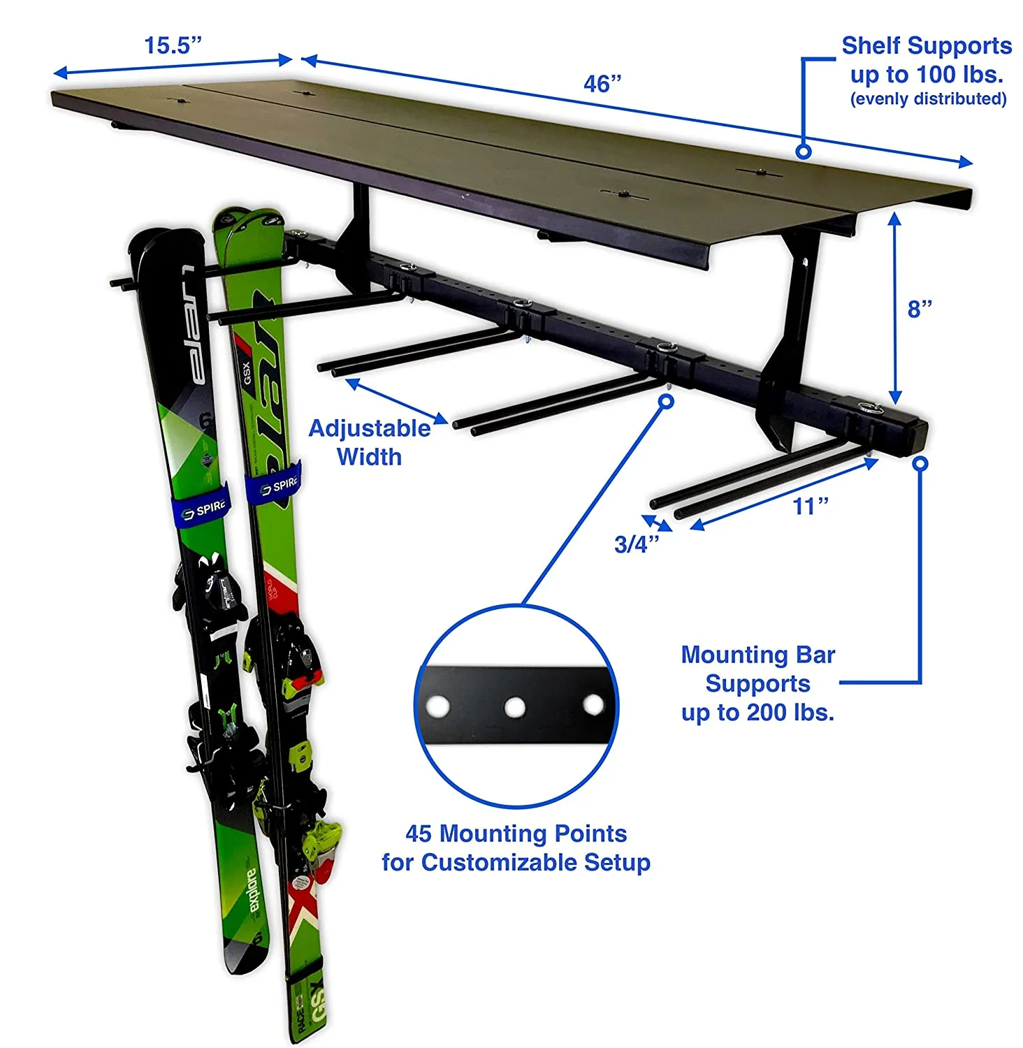 Ski Rack - Vertical 10 pairs or 12 pairs   Shelf