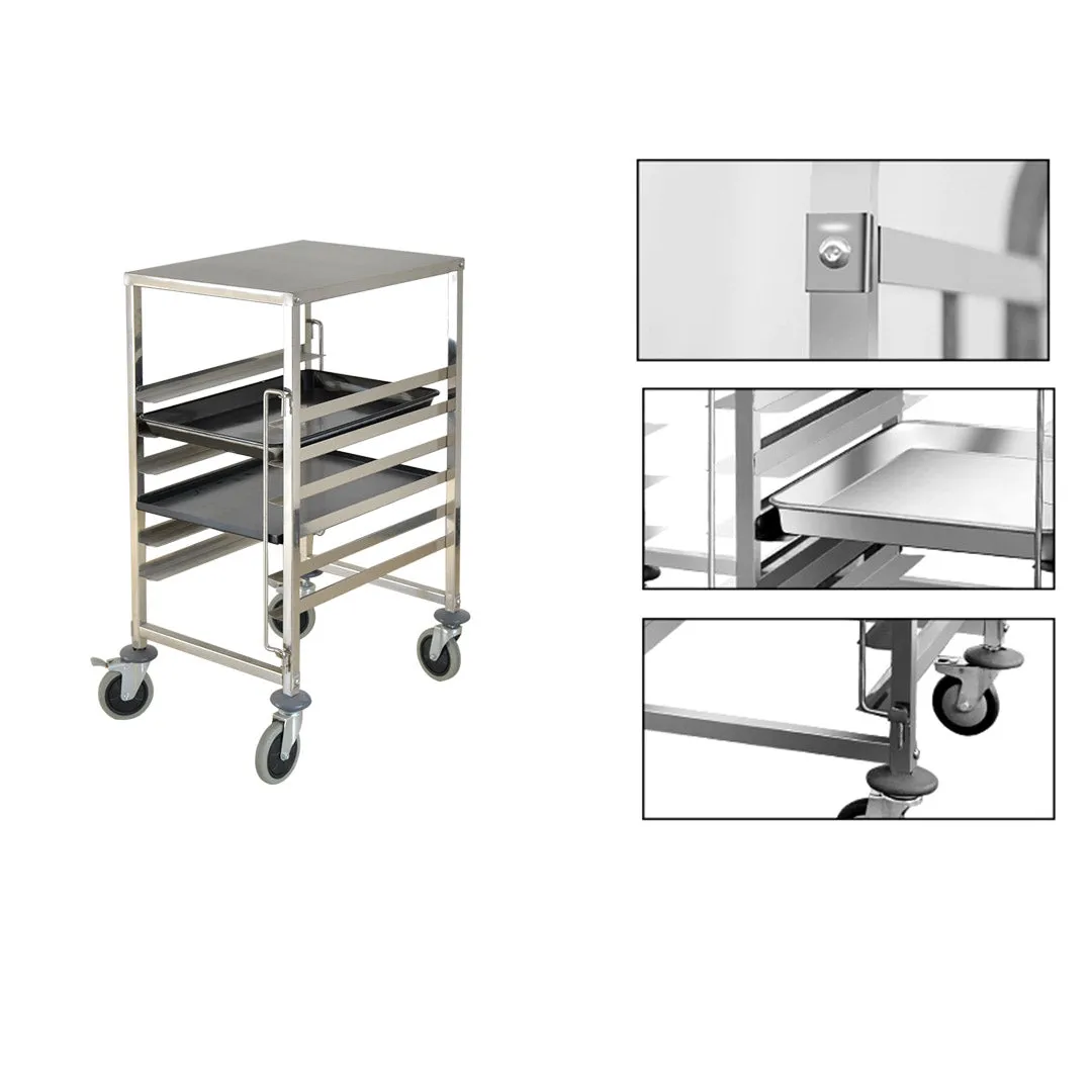 SOGA Gastronorm Trolley 7 Tier Stainless Steel Bakery Trolley Suits GN 1/1 Pans with Working Surface