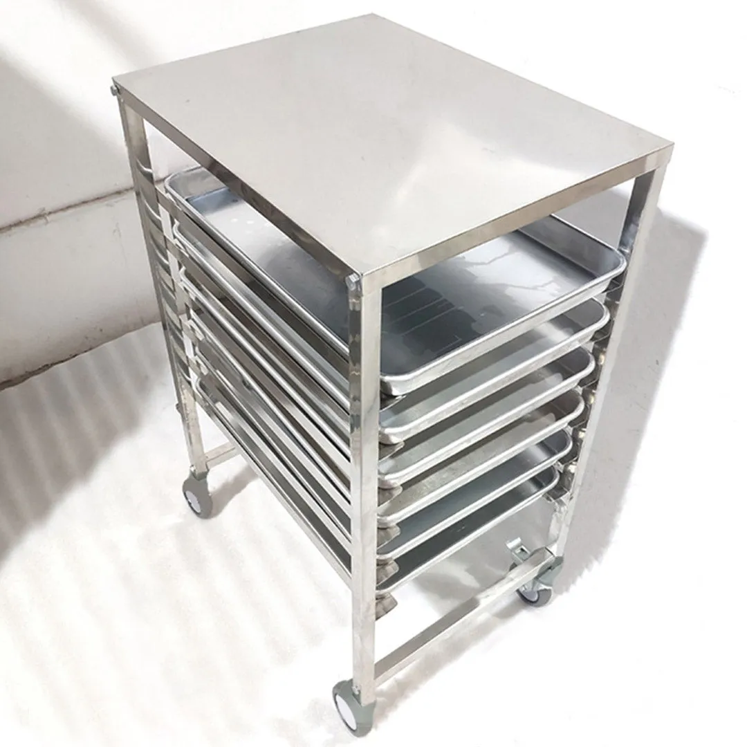 SOGA Gastronorm Trolley 7 Tier Stainless Steel Bakery Trolley Suits GN 1/1 Pans with Working Surface