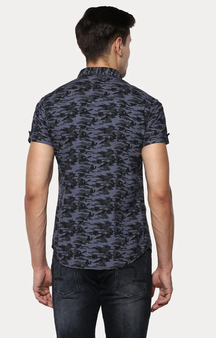 Spykar Men Blue Camouflage Slim Fit Casual Shirt