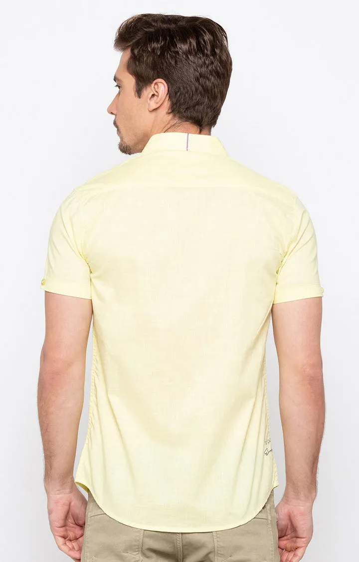 Spykar Men'S Yellow Cotton Melange Casual Shirts