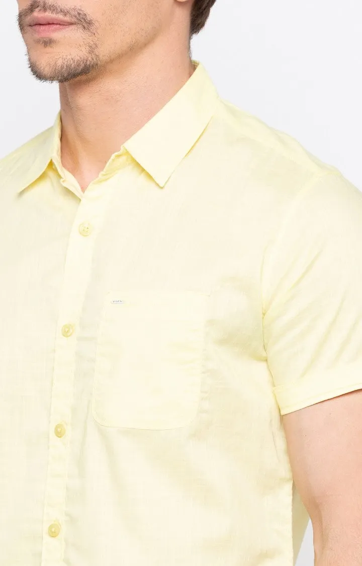 Spykar Men'S Yellow Cotton Melange Casual Shirts