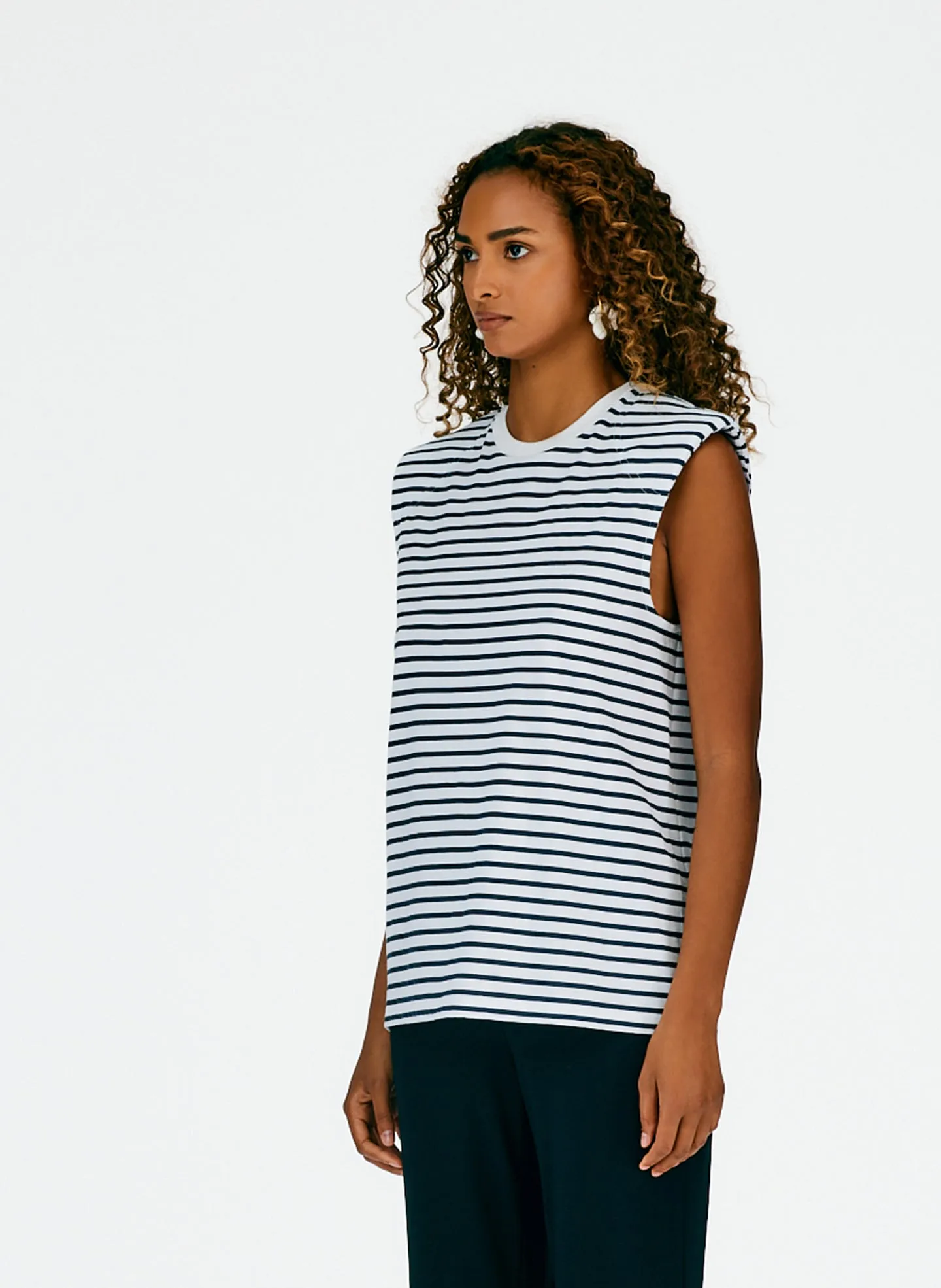 Striped Padded Shoulder Sleeveless T-Shirt