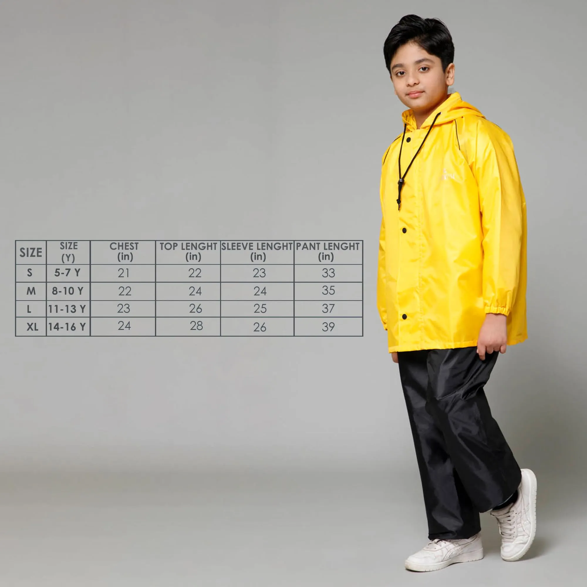 THE CLOWNFISH Duke Series Kids Waterproof Polyester Double Coating Reversible Raincoat with Hood and Reflector Logo at Back. Set of Top and Bottom. Printed Plastic Pouch. Kid Age-8-10 years (Yellow)