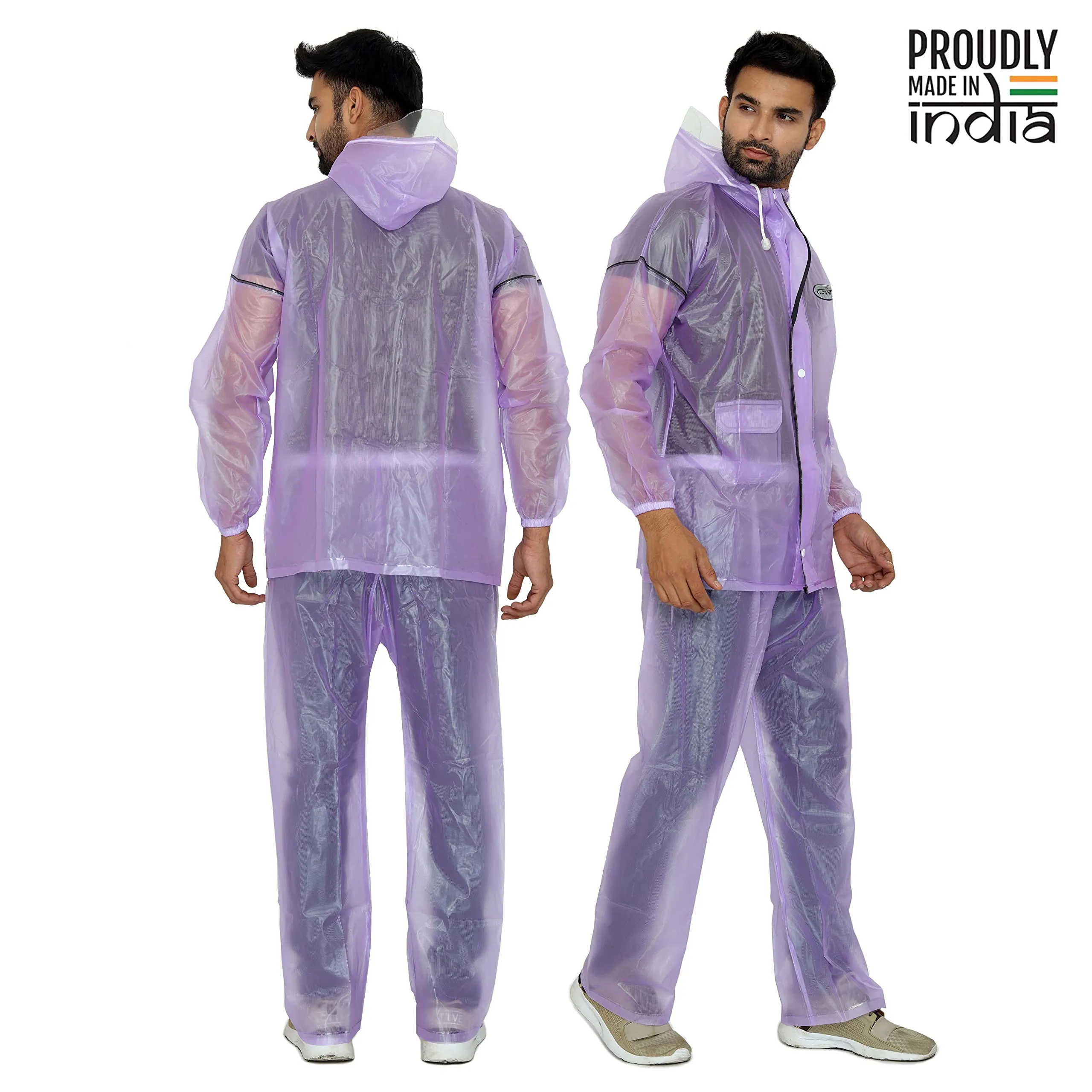 THE CLOWNFISH Rain Coat for Men Waterproof for Bike Raincoat for Men with Hood PVC Material. Set of Top and Bottom. Sterlyn Series (Purple, XX-Large)